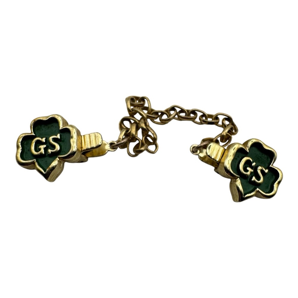 Vintage Girl Scouts GS Clover Clip Chain – Gold-Tone Uniform‎ Accessory